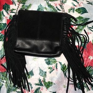 ZARA Black Suede and Leather Fringe Chain Purse